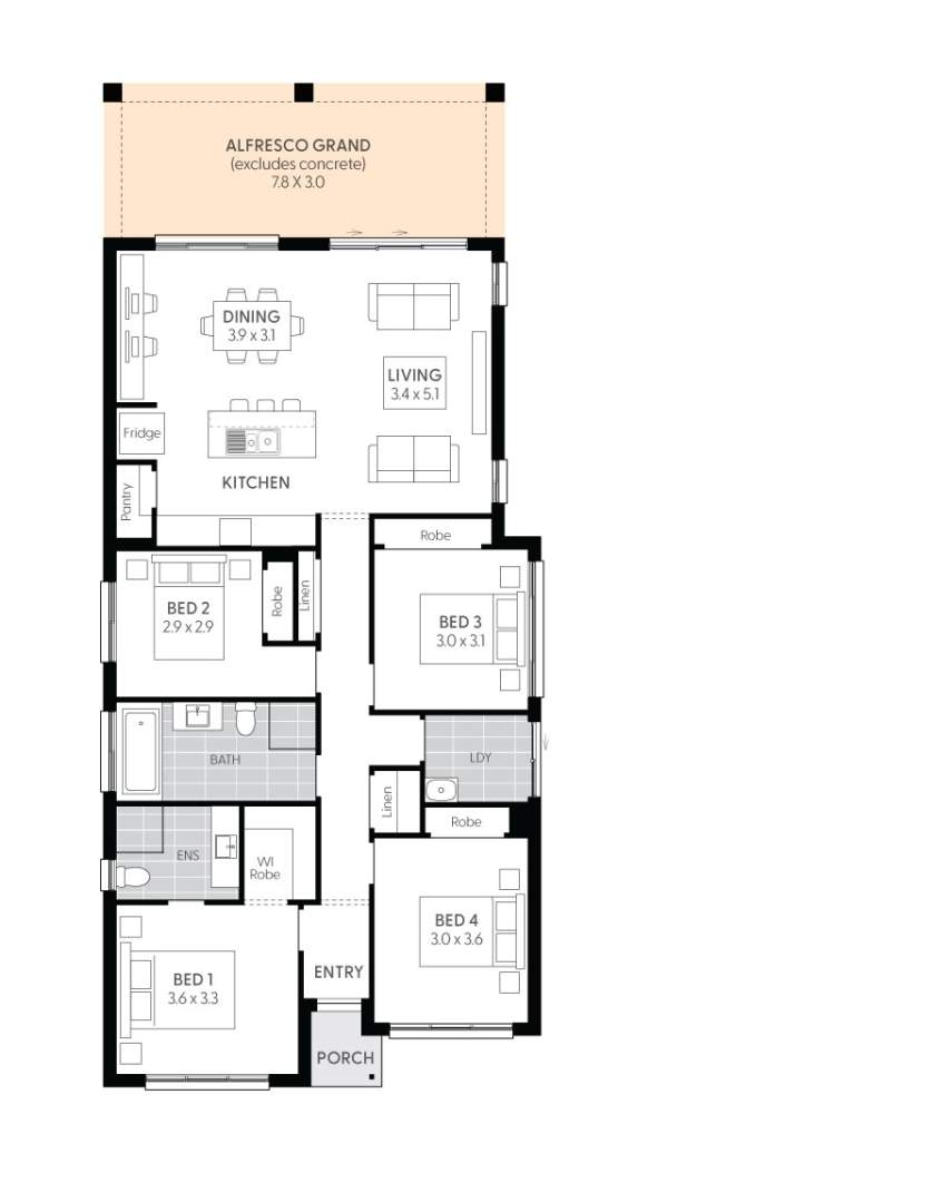 York 14 - 3 Bedroom Single Storey House Plan 